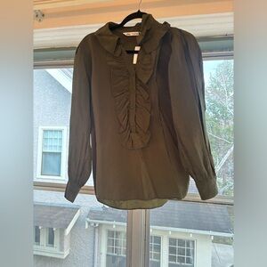 Zara green ruffled long sleeve blouse